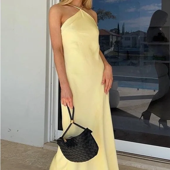 Satin Butter Yellow Maxi Dress - Picture 1 of 5